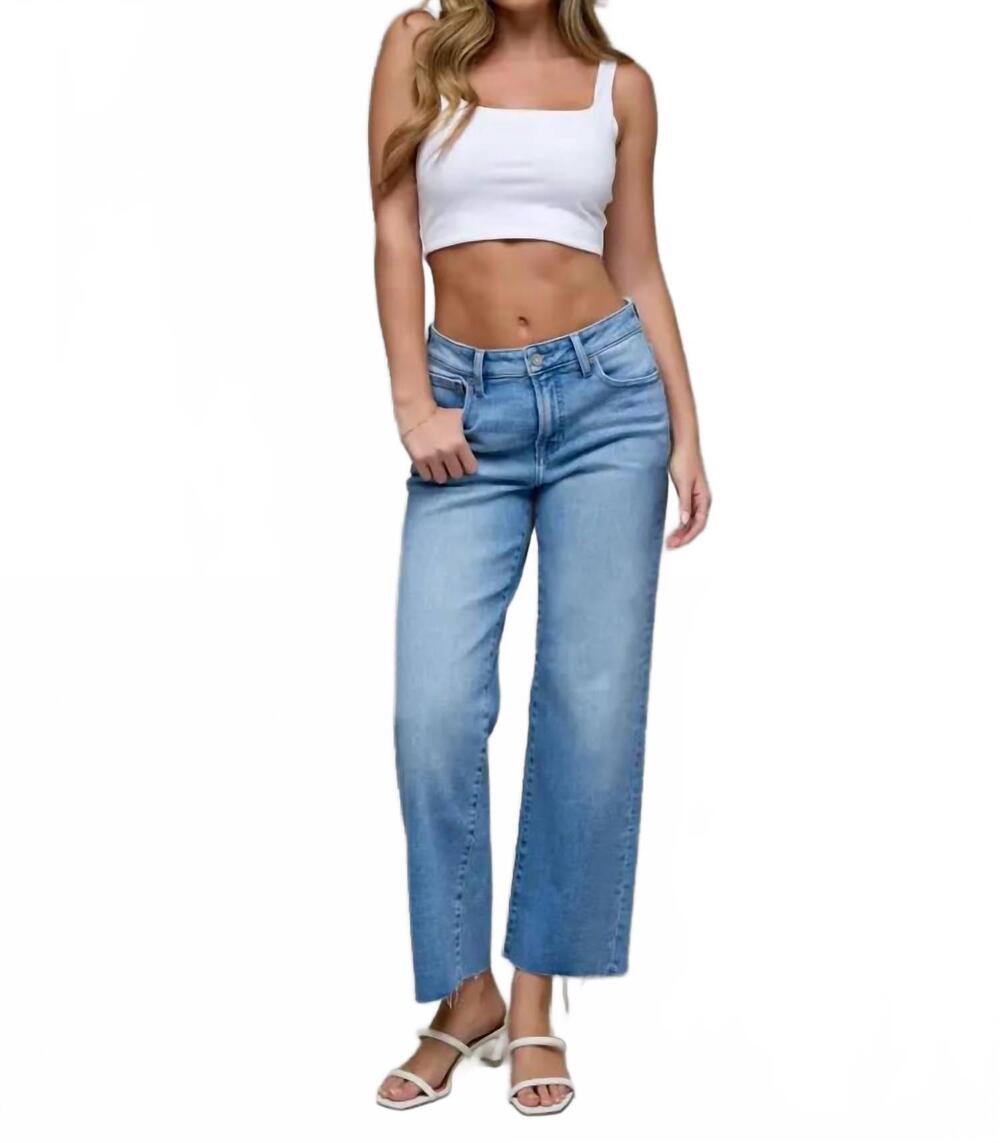 NEW HIDDEN women's ella mid rise cropped classic straight jeans in medium wash
